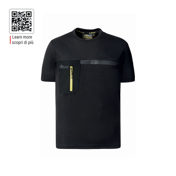 Upower Christal Camiseta Hombre con Termorregulacion Inteligente - Talla 3XL - Efecto Antimicrobiano, Detalles Reflectantes, Bolsillo con Cremallera, Proteccion DPI1 - Color Negro Carbon