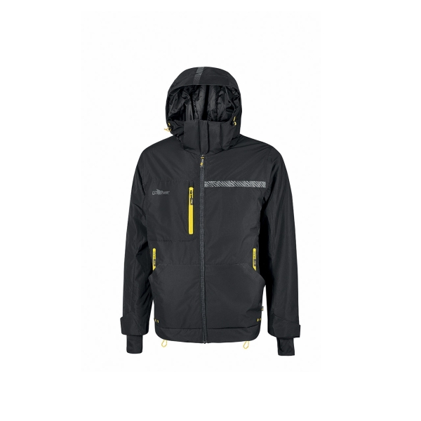 Upower Wink Chaqueta de Trabajo de Invierno - Talla 3XL - Acolchado de Grafeno, Impermeable, Capucha Fija Regulable, Multibolsillos, Detalles Reflectantes, Proteccion DPI1 - Color Negro Carbon