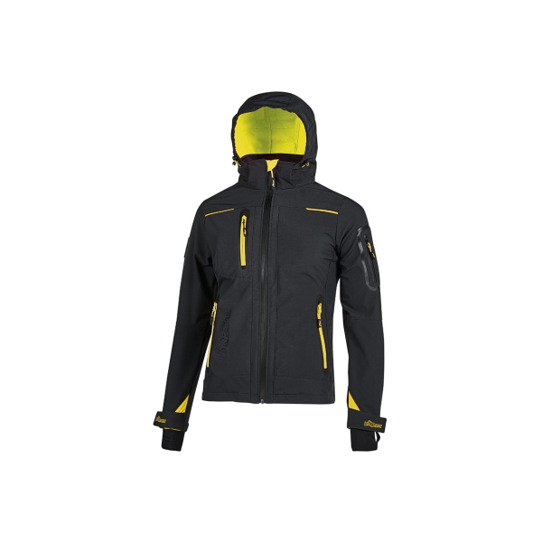 Upower Space Lady Chaqueta Softshell Impermeable - Talla 3XL - Transpirable, a Prueba de Viento, Forro Micropolar, Capucha Desmontable, Bolsillos Avanzados, Proteccion DPI1 - Color Negro Carbon