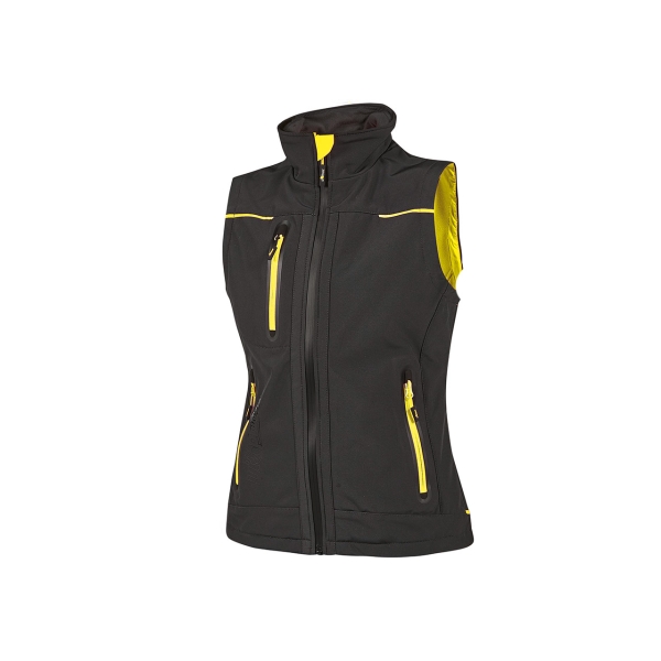 Upower Universe Lady Chaleco Softshell Impermeable - Talla XL - Transpirable, Resistente al Viento, Forro Micropolar, Cremallera Impermeable, Bolsillo Free Sound, Detalles Reflectantes, Proteccion DPI1 - Color Negro Carbon