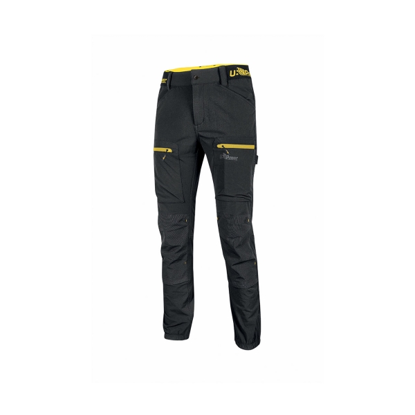 Upower Horizon Pantalones de Trabajo Elasticos - Talla XS - Tejido U-4, Corte Jogging, Impermeables, Transpirables, Secado Rapido, Multibolsillo, Proteccion Lumbar, Cinta Reflectante, DPI1 - Color Negro Carbon