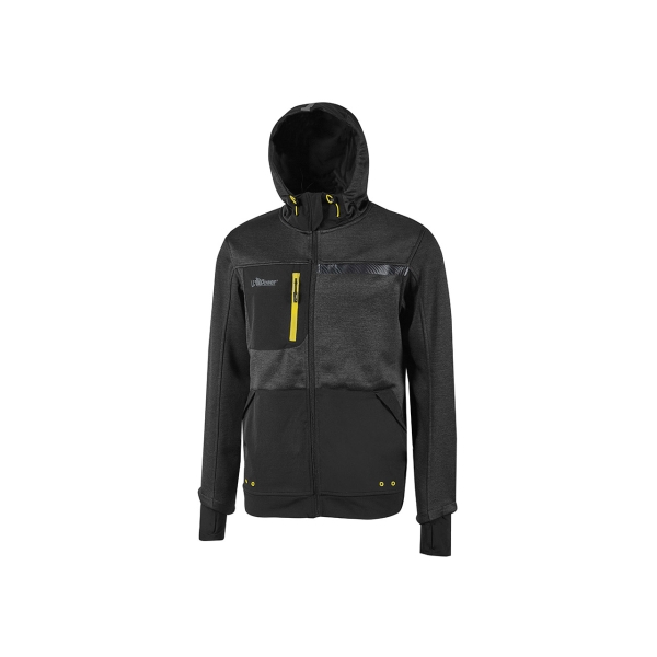 Upower Galaxy Sudadera de Trabajo con Capucha - Talla XL - Transpirable, Secado Rapido, Bolsillos con Drenaje, Banda Reflectante, Proteccion DPI1 - Color Negro Carbon
