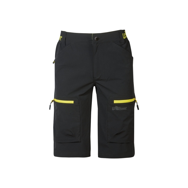 Upower Ares Bermudas de Trabajo con Corte Jogging - Talla XL - Tejido U-4 Way Stretch, Multibolsillos con Cremallera y Velcro, Proteccion Lumbar, Cinta Reflectante, Impermeables - Color Negro Carbon
