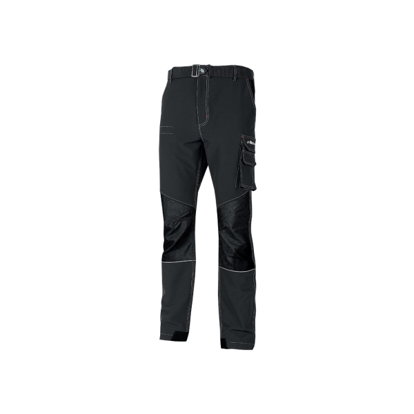 Upower Ibiza Pantalon de Trabajo Confortable - Talla XL - Tejido Tecnico Elastico, Bolsillos Inteligentes, Cinturon Integrado, Detalles Reforzados, Cinta Reflectante, Triple Costura - Color Negro Carbon