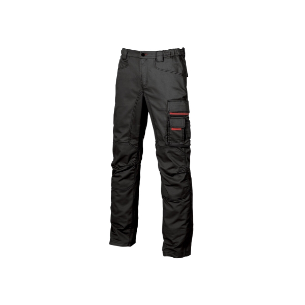 Upower Smile Pantalones de Trabajo en Algodon Elastico - Talla 50 - Bolsillos Multifuncionales, Cierre Resistente, Refuerzo en Rodillas, Ajuste Slim Fit, Proteccion DPI1 - Color Negro Carbon