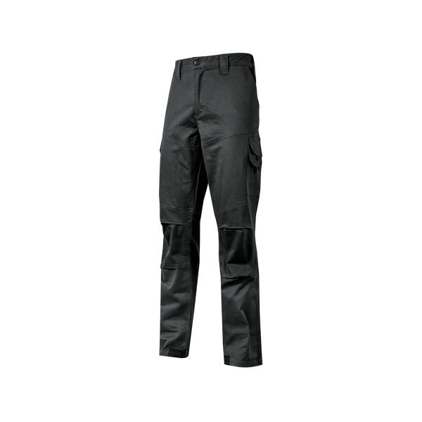 Upower Belgrado Pantalon de Trabajo Resistente - Talla L - Tela Elastica, Lavable a Alta Temperatura, Multiples Bolsillos, Cintura Elastica, Proteccion Lumbar, Rodillas Preformadas - Color Negro Carbon