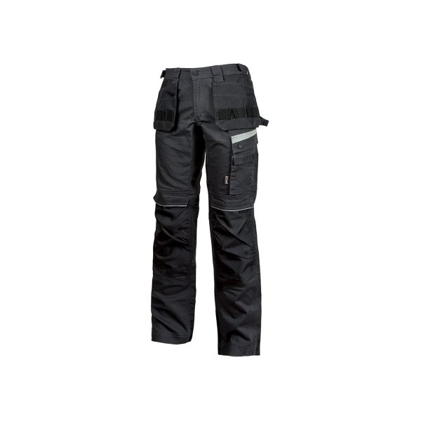 Upower Gordon Pantalones Funcionales con Bolsillos Flotantes - Talla 56 - Porta Herramientas, Porta Rodilleras, Cintura Ajustable, Detalles Reflectantes, Proteccion DPI1 - Color Negro Carbon