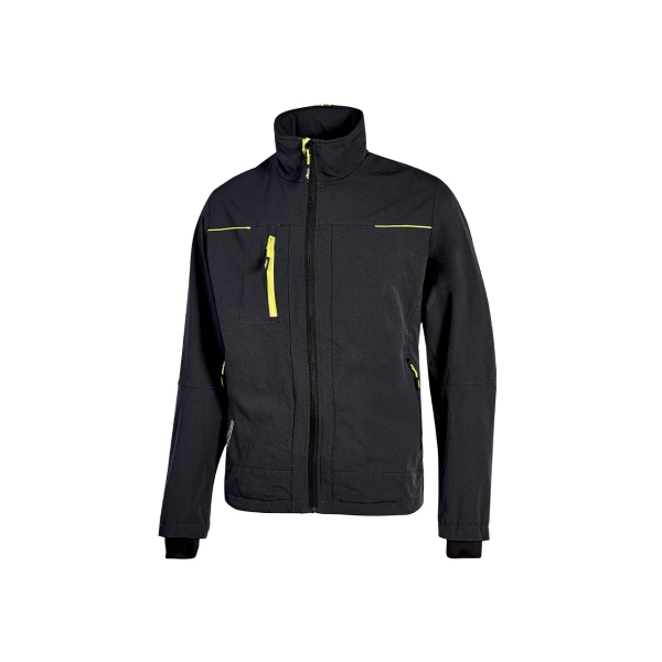 Upower Pluton Chaqueta de Tela Resistente - Talla 3XL - Suave, Repelente al Agua, Transpirable, Secado Rapido, Multiples Bolsillos, Capuchon Retractil, Puños a Prueba de Viento, Proteccion DPI1 - Color Negro Carbon
