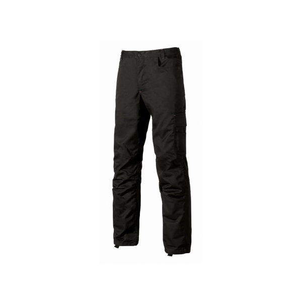 Upower Alfa Pantalon de Trabajo con Multiples Bolsillos - Talla 52 - Porta Martillo, Bolsillos para Rodilleras, Cintura Elastica, Proteccion DPI1 - Color Negro Carbon
