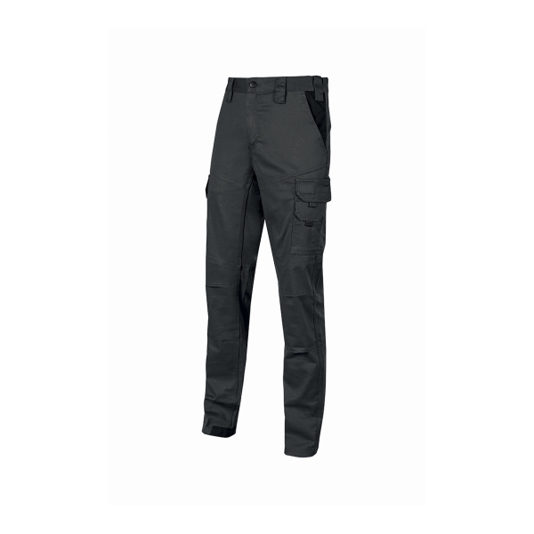 Upower Guapo Pantalones de Trabajo de Algodon Elastico - Talla L - Bolsillos Multifuncionales, Cierre Resistente, Proteccion Lumbar, Detalles Reflectantes, Rodillas Preformadas, DPI1 - Color Negro Carbon