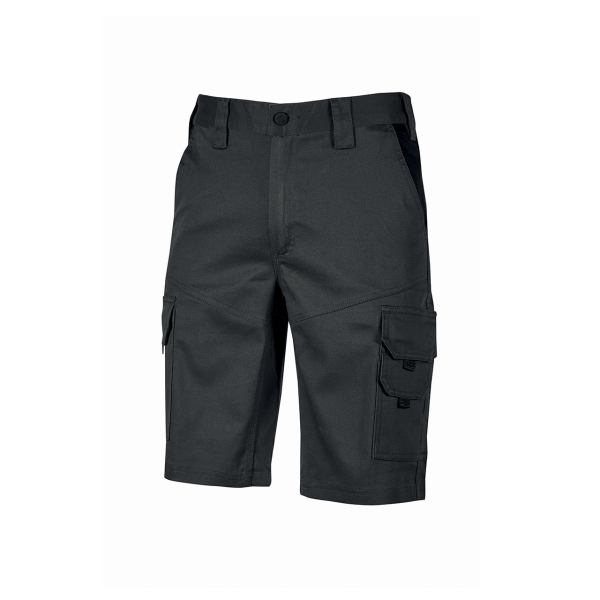 Upower Bonito Pantalones Cortos de Trabajo de Algodon Elastizado - Talla L - Frescos y Comodos, Bolsillos Multifuncionales, Cinturilla Elastica, Triple Costura, Proteccion DPI1 - Color Negro Carbon