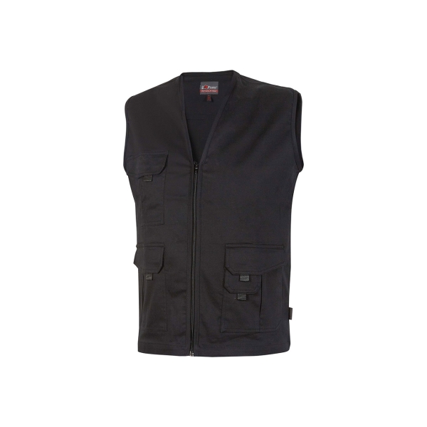 Upower Chica Chaleco Multibolsillos de Algodon Elastico - Talla 4XL - Cierre Cremallera Frontal, Espacio para Personalizacion, Bolsillos con Solapa y Velcro, Gancho Porta Credenciales - Color Negro Carbon
