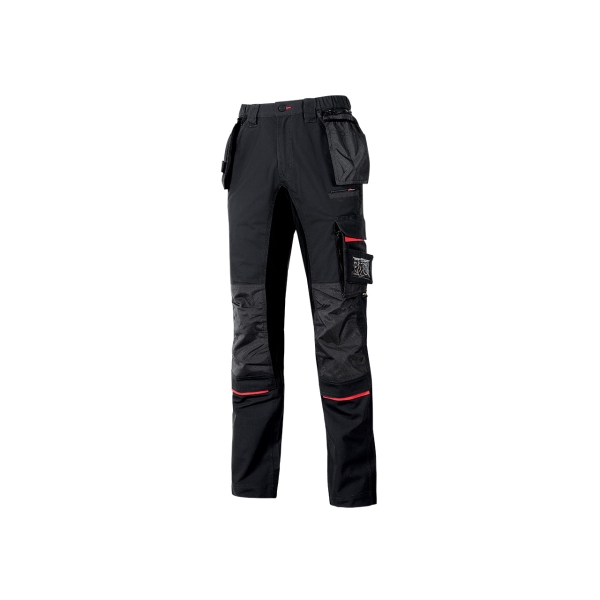 Upower Race Pantalon de Alta Calidad - Talla 46 - Multiples Bolsillos Desmontables, Cintura Ajustable, Paneles Elasticos, Proteccion DPI1, Refuerzos en Cordura y Detalles Reflectantes - Color Negro Carbon