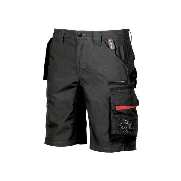 Upower Start Bermuda de Trabajo Funcional - Talla 64 - Bolsillo Desmontable, Multiples Compartimentos, Refuerzos Cordura, Cinta Reflectante, Costuras Reforzadas - Color Negro Carbon