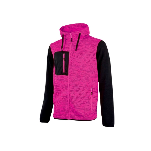 Upower Rainbow Lady Sudadera con Forro Polar - Talla 3XL - Cuello Alto, Cremallera Central, Tejido Stretch, Capuchon Ajustable, Bolsillos con Cremallera, Proteccion DPI1, Logo Distintivo - Color Negro Fucsia