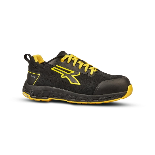 Upower Fitz ESD Zapato de Seguridad - Talla 36 - Corte U-KNIT Elastico, Puntera Fibertoe, Plantilla Antiperforacion Ultraligera, Suela EVA, Proteccion S1PS HI HRO FO SR - Color Negro/Amarillo