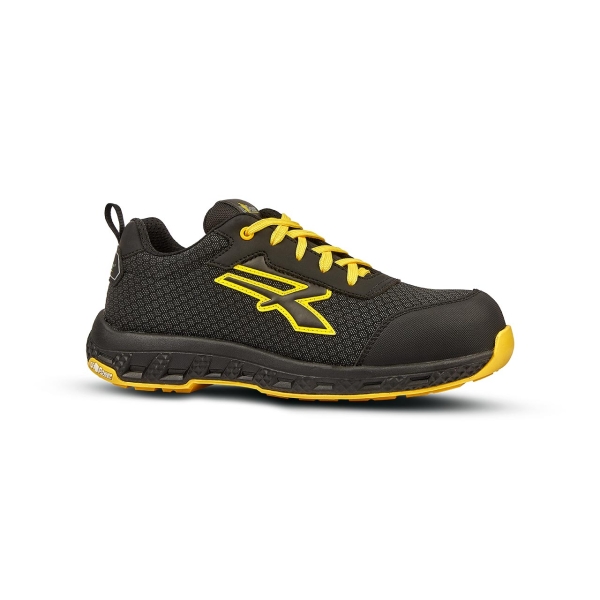 Upower Maverick ESD Calzado de Seguridad - Talla 36 - Resistente a la Abrasion e Hidrofugo, Puntera Fibertoe, Plantilla Antiperforacion Ultraligera, Suela EVA, Proteccion S3S CI HI HRO FO SR - Color Negro/Amarillo