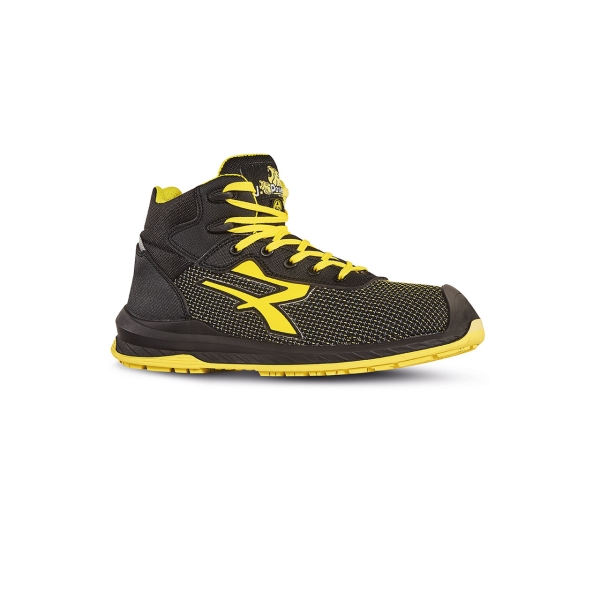Upower Domingo S Calzado de Seguridad Altos - Talla 46 - Resistencia a la Abrasion, Transpirables e Hidrofugos, Puntera Airtoe Composite, Antiperforacion Textil, Suela Antideslizante y Antiabrasion, Proteccion Contra Frio - Color Negro/Amarillo