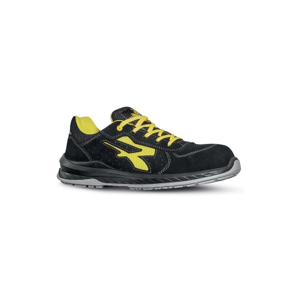 Upower Vortix S ESD Calzado de Seguridad Ligero y Resistente - Talla 45 - Gamuza Perforada, Suela Antideslizante, Resistente al Aceite, Antiabrasion, Puntera AirToe Composite - Color Negro/Amarillo