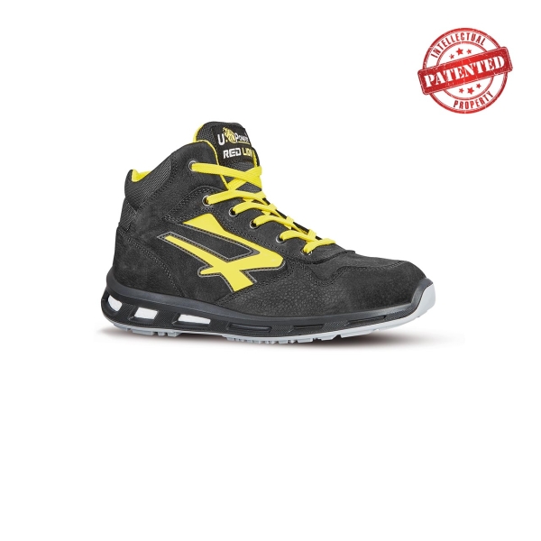 Upower Shot S ESD Calzado de Seguridad Altos - Talla 48 - Cuero Nubuck Resistente, Puntera de Aluminio, Hidrofugos, Antiarrugas, Antideslizantes, Suela de Poliuretano, Proteccion S3S CI FO SR - Color Negro/Amarillo