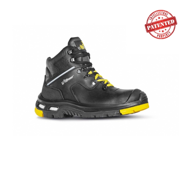 Upower Ronan S Calzado de Seguridad - Talla 48 - Aislamiento Contra Temperaturas Extremas, Piel Pull-Up, Puntera de PU, Suela Antideslizante, Plantilla Antiperforacion, Proteccion S3S CI HI HRO FO SR - Color Negro/Amarillo