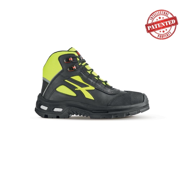 Upower Form S ESD Zapato de Seguridad Alto - Talla 48 - Cuero de Grano Suave, Puntera Antiabrasion, Repelente al Agua, Forro Wingtex, Proteccion S3S CI FO SR - Color Negro/Amarillo