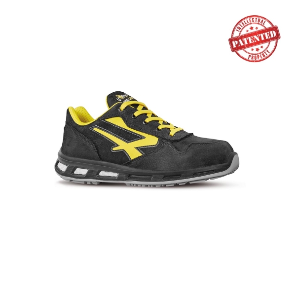 Upower Bolt S ESD Calzado de Seguridad Bajos - Talla 43 - Cuero Nubuck Resistente al Agua, Puntera de Aluminio, Suela PU/PU Infinergy, Hidrofugos, Antiarrugas, Antideslizantes, Proteccion S3S CI FO SR - Color Negro/Amarillo