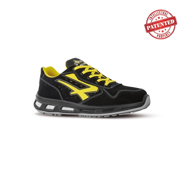 Upower Axel S ESD Calzado de Seguridad Bajos - Talla 38 - Gamuza Perforada, Puntera de Aluminio, Antideslizante, Proteccion S1PS FO SR - Color Negro/Amarillo