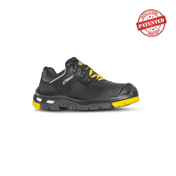 Upower Yarvis S Calzado de Seguridad Laboral - Talla 40 - Piel Pull-Up Suave, Hidrofugo, Suela PU/Vibram Antideslizante, Sistema Antiperforacion, Puntera AirToe, Plantilla Anatomica Transpirable - Color Negro/Amarillo