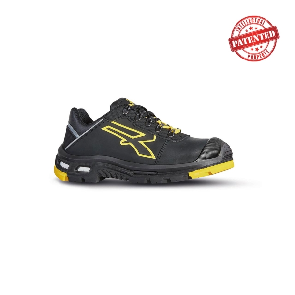 Upower Dave S Calzado de Seguridad Bajo - Talla 42 - Suela PU/Vibram Antideslizante, Puntera Aluminio AirToe, Sistema Antiperforacion, Entresuela Infinergy, Forro WingTex Transpirable - Color Negro/Amarillo