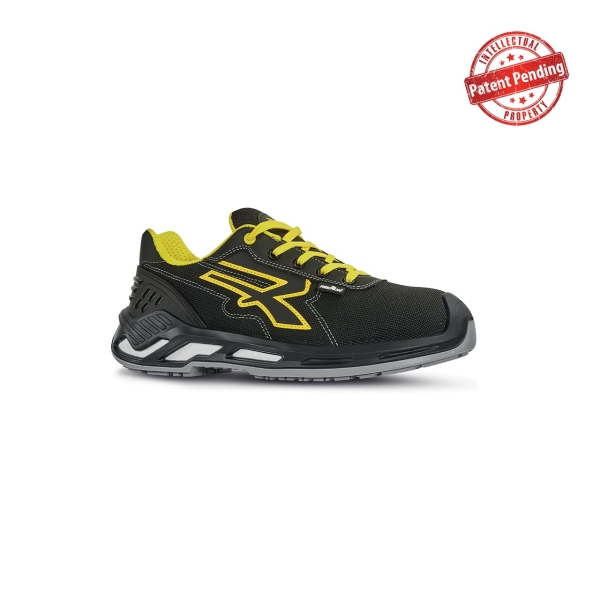 Upower Krug S ESD Calzado de Seguridad Bajos - Talla 36 - Proteccion Avanzada S3S CI FO SR, Puntera de Aluminio, Parte Superior Hidrorepelente, Suela Antideslizante, Anti-Impactos en el Talon - Color Negro/Amarillo
