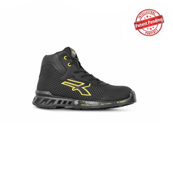 Upower Joe S ESD Calzado de Seguridad Altos - Talla 46 - Proteccion Puntera Anti-Abrasion, Suela Antideslizante Resistente al Aceite y Frio, Puntera AirToe Aluminium, Plantilla Antiperforacion - Color Negro/Amarillo