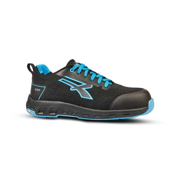 Upower Deon ESD Calzado de Seguridad Funcionales - Talla 46 - Corte U-KNIT Elastico, Puntera Fibertoe, Plantilla Antiperforacion Ultraligera, Suela EVA, Proteccion S1PS HI HRO FO SR - Color Negro/Azul