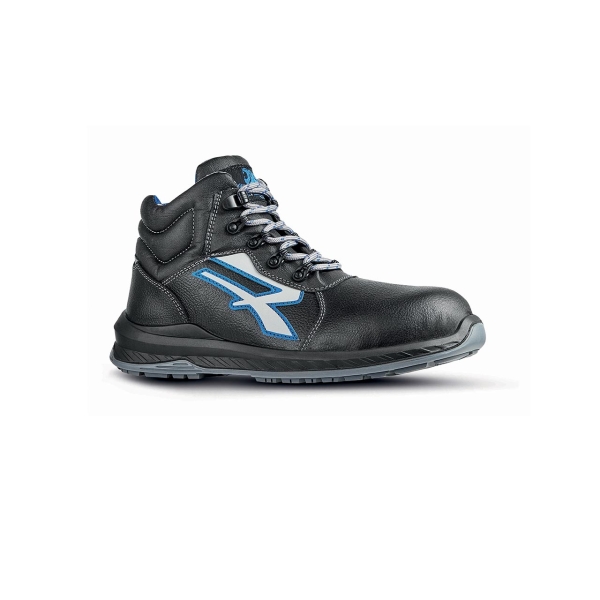 Upower Tenerife S Calzado de Seguridad Hidrofugos - Talla 39 - Piel Flor Grana Mina, Suela Vibram Antideslizante, Puntera Airtoe Composite, Sistema Antiperforacion, Plantilla WOW2 - Color Negro/Azul
