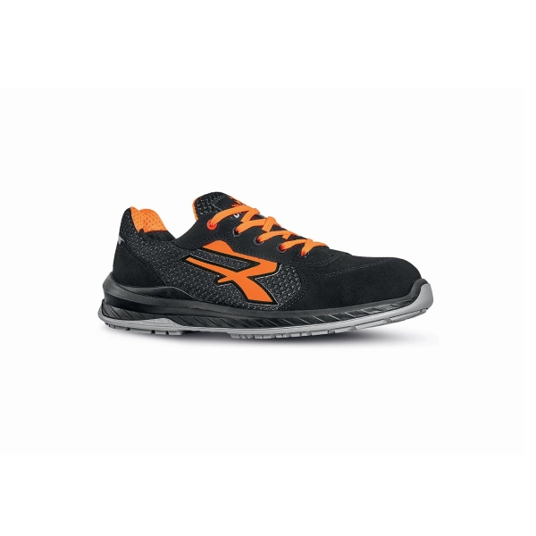 Upower Nairobi S ESD Calzado de Seguridad Bajos - Talla 38 - Nylon Ultra Transpirable, Gamuza Suave, Puntera Airtoe Composite, Antideslizantes, Antiaceite, Proteccion S1PS FO SR - Color Negro/Naranja