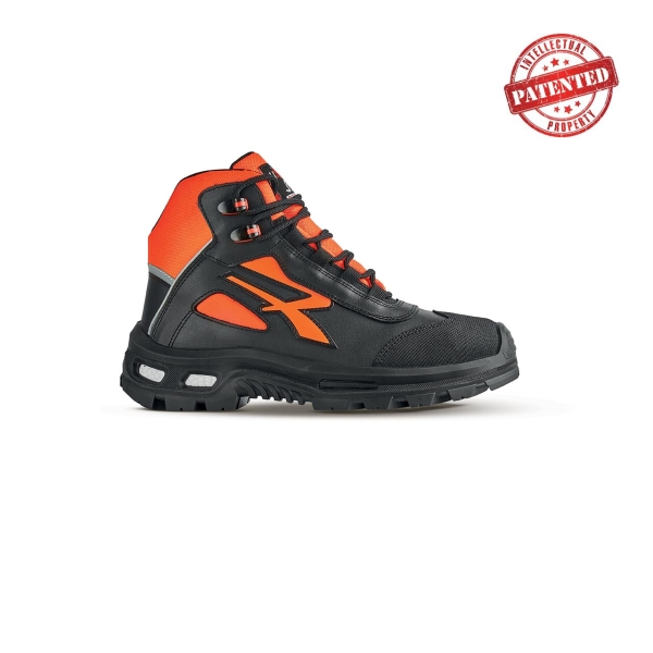 Upower Kreed S ESD Zapato de Seguridad Alto - Talla 48 - Forro de Cuero Suave, Puntera Resistente a la Abrasion, Repelente al Agua, Proteccion S3S CI FO SR - Color Negro/Naranja