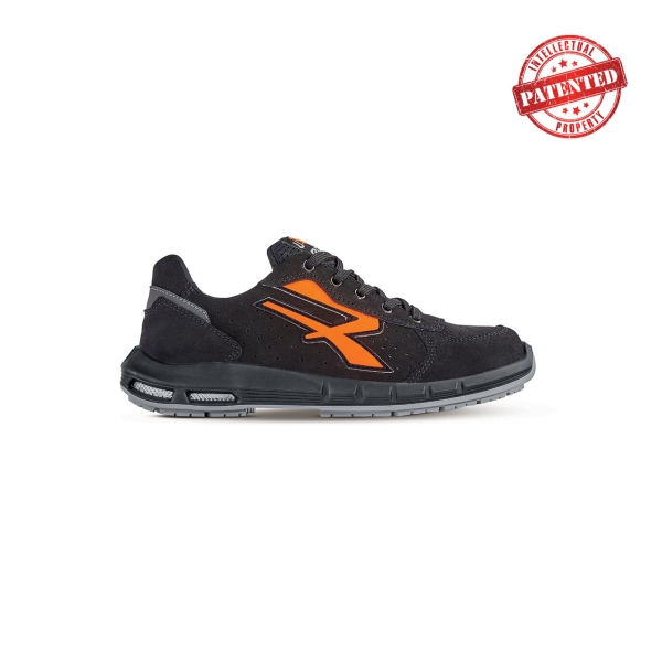 Upower Orion Plus S ESD Calzado de Seguridad Bajos - Talla 48 - Gamuza Perforada, Puntera de Aluminio, Suela Antideslizante, Inserto Anti-Fatiga, Proteccion S1PS FO SR - Color Negro/Naranja