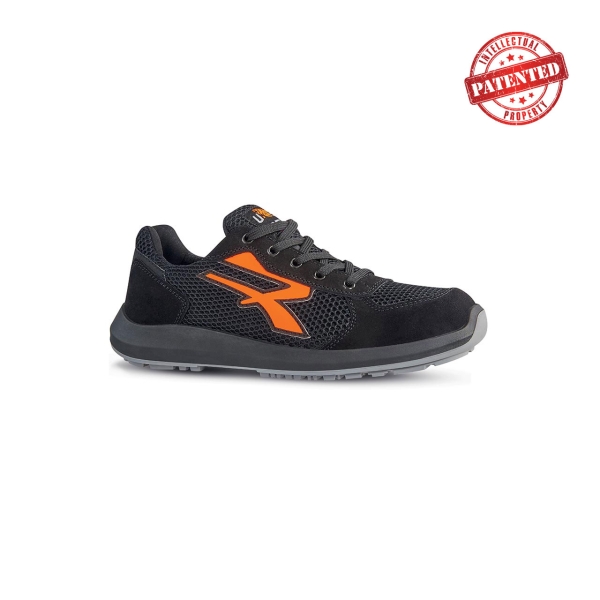 Upower Atos S ESD Calzado de Seguridad Bajos - Talla 36 - Parte Superior de Nailon Ultraflexible y Gamuza Suave, Puntera de Aluminio, Suela Antideslizante, Proteccion S1PS FO SR - Color Negro/Naranja