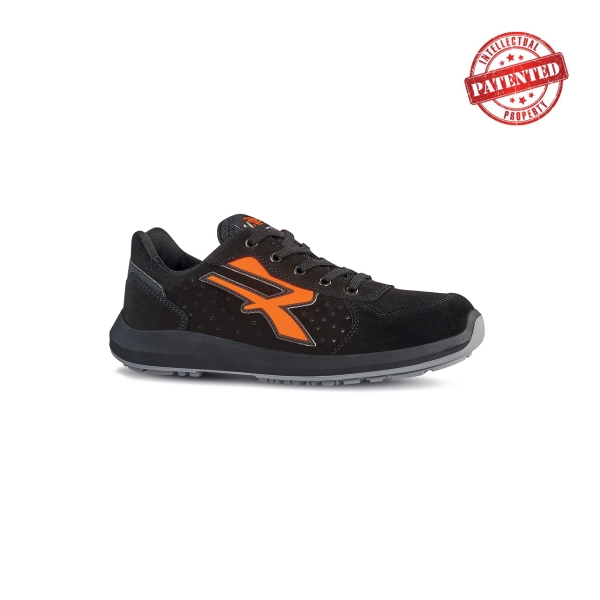 Upower Orion S ESD Calzado de Seguridad Bajos - Talla 38 - Gamuza Perforada, Puntera de Aluminio, Antideslizante, Antiarrugas, Suela PU/PU High Rebound, Proteccion S1PS FO SR - Color Negro/Naranja