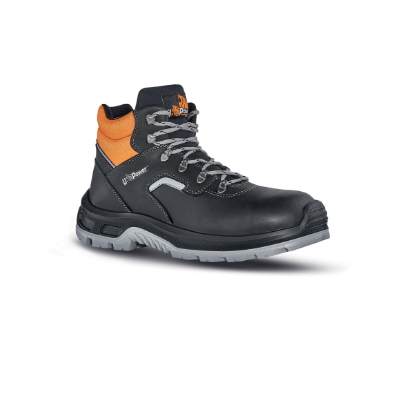 Upower Ascend S Botines de Seguridad - Talla 39 - Empeine en Piel Hidrofugo, Puntal Composite, Antiperforacion, Antideslizante, Suela Doble Densidad, Proteccion S3S FO SR - Color Negro/Naranja