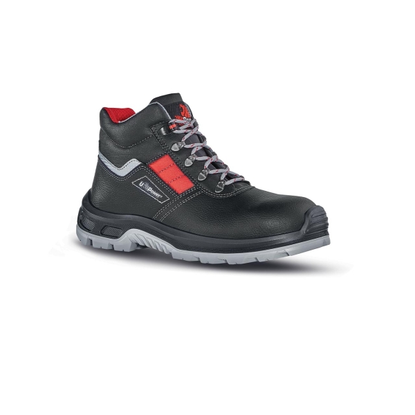 Upower Devastate RS S Calzado de Seguridad Botines - Talla 45 - Empeine Piel Flor, Hidrofugo, Puntal Composite, Antiperforacion, Suela Antideslizante, Proteccion S3S FO SR - Color Negro/Rojo