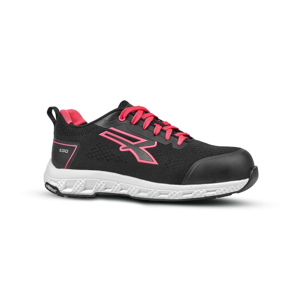 Upower Maya ESD Calzado de Seguridad - Talla 38 - Corte U-KNIT Elastico, Puntera Fibertoe, Plantilla Antiperforacion Ultraligera, Suela EVA, Proteccion S1PS HI HRO FO SR - Color Negro/Rosa