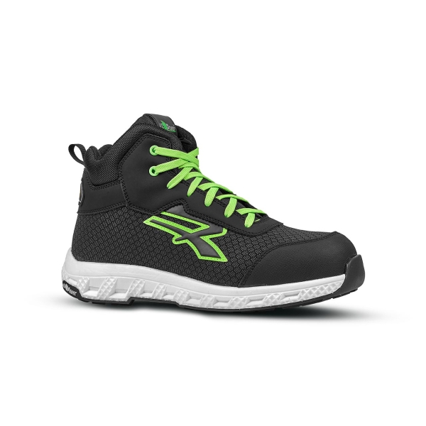 Upower Geb ESD Zapato Alto de Seguridad - Talla 45 - Resistente a la Abrasion, Hidrofugo, Transpirable, Puntera Fibertoe, Plantilla Antiperforacion Ultraligera, Suela EVA con Agarre, Proteccion S3S CI HI HRO FO SR - Color Negro/Verde