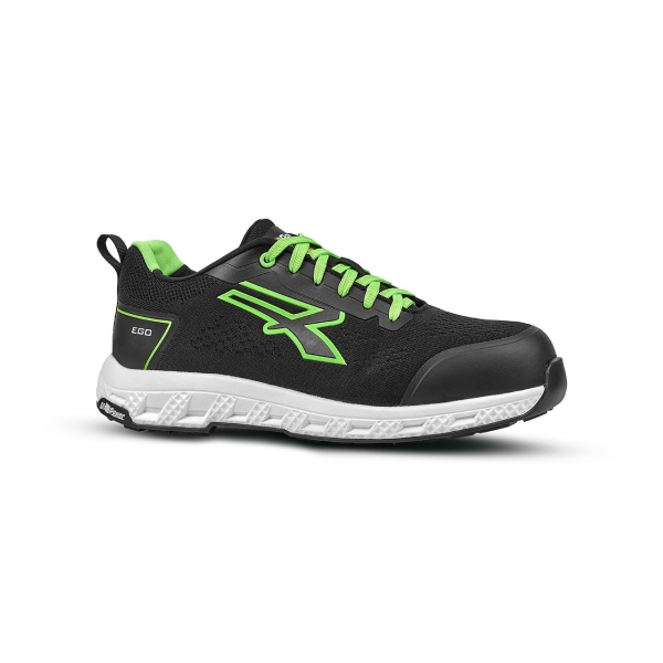 Upower Aton ESD Zapato Bajo de Seguridad - Talla 35 - Proteccion S1PS HI HRO FO SR, U-KNIT Elastico, Puntera Fibertoe, Plantilla Antiperforacion, Suela EVA - Color Negro/Verde