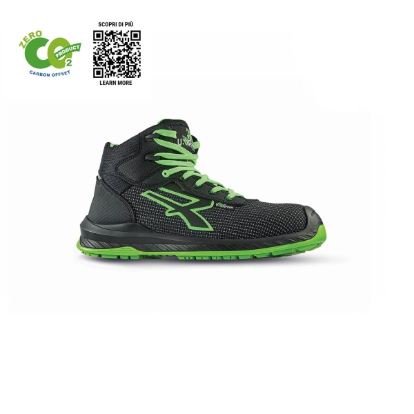 Upower Lake UK S ESD Calzado de Seguridad Carbon Neutral - Talla 37 - Proteccion S3S CI FO SR, Puntera AirToe Composite, Antideslizante, Resistente al Aceite, Antiestatico - Color Negro/Verde