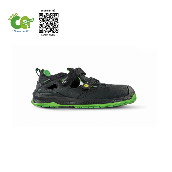 Upower Brook UK S ESD Calzado de Seguridad - Talla 39 - Anti-Perforacion, Puntera Ultraligera, Carbon Neutral, Suela Antideslizante, Plantilla Antibacteriana - Color Negro/Verde