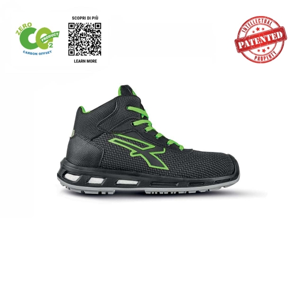 Upower Ventura S ESD Calzado de Trabajo Carbon Neutral - Talla 45 - Seguridad Avanzada, Antiperforacion, Retorno de Energia, Proteccion S3S CI FO SR - Color Negro/Verde