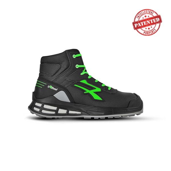 Upower Kent S ESD Calzado de Trabajo de Seguridad - Talla 36 - Microfibra Hidrofuga, Puntera Reforzada, Forro de Piel de Becerro, Retorno de Energia, Antiperforacion, Proteccion CI - Color Negro/Verde