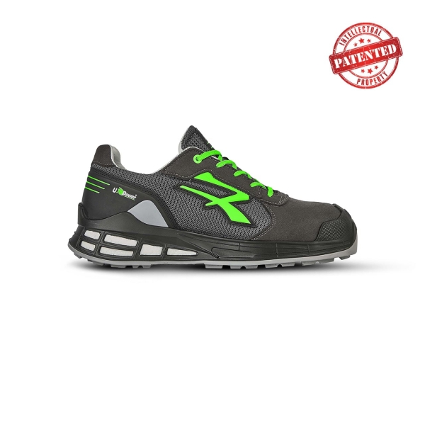 Upower Egon S ESD Calzado de Trabajo de Seguridad - Talla 44 - Empeine Transpirable, Forro de Piel de Becerro, Retorno de Energia Superior, Puntera AirToe, Proteccion Antiperforacion, Antideslizante - Color Negro/Verde