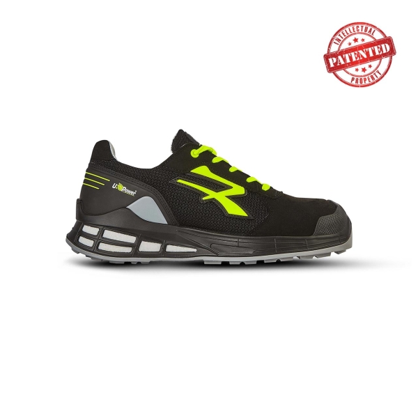 Upower Elvis S ESD Calzado de Seguridad Innovador - Talla 46 - Empeine Transpirable, Puntera Reforzada, Forro de Piel de Becerro, Retorno de Energia, Antideslizante, Proteccion S1PS FO SR - Color Negro/Verde